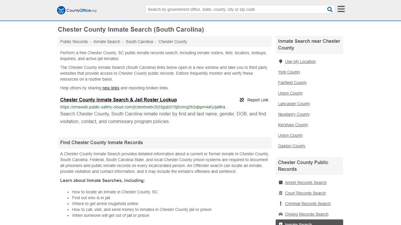 Inmate Search - Chester County, SC (Inmate Rosters & Locators)