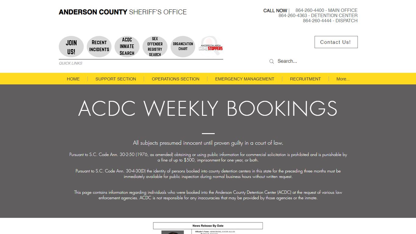 WEEKLY BOOKINGS - Anderson County Sheriff's Office
